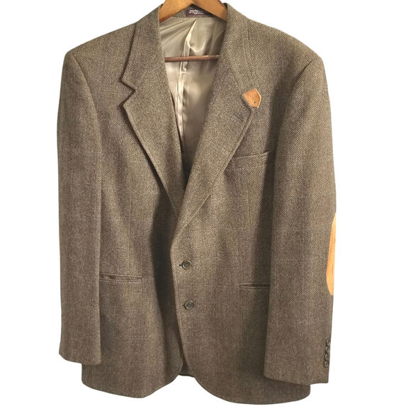 Evan Picone Men’s Brown Wool Tweed Sport Coat Blazer Brown Mens Size 44L - Picture 2 of 6